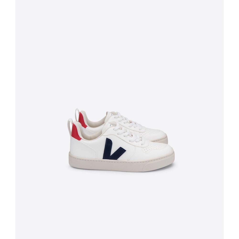 Veja V-10 LACES CWL Kids\' Shoes White/Navy | NZ 791WNB